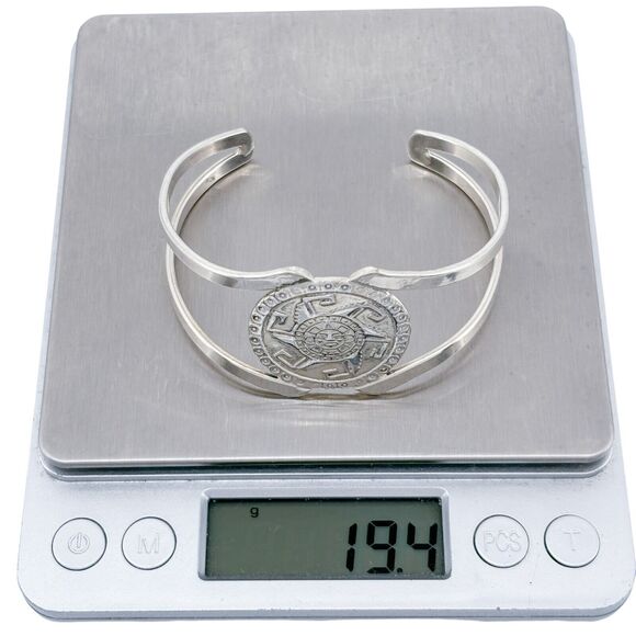 Vintage Mexico Sterling Silver 925 Aztec Sun Cuff Bracelet 6.5" - Picture 9 of 9
